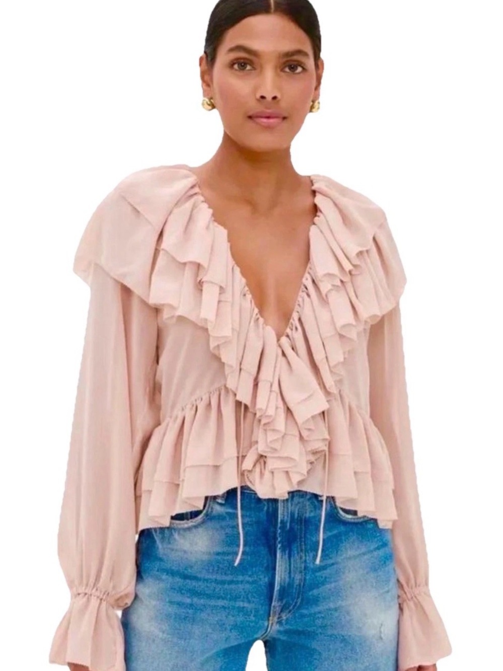 Ronny Kobo Collection Layered Ruffle V-Neck Blouse - Blush
